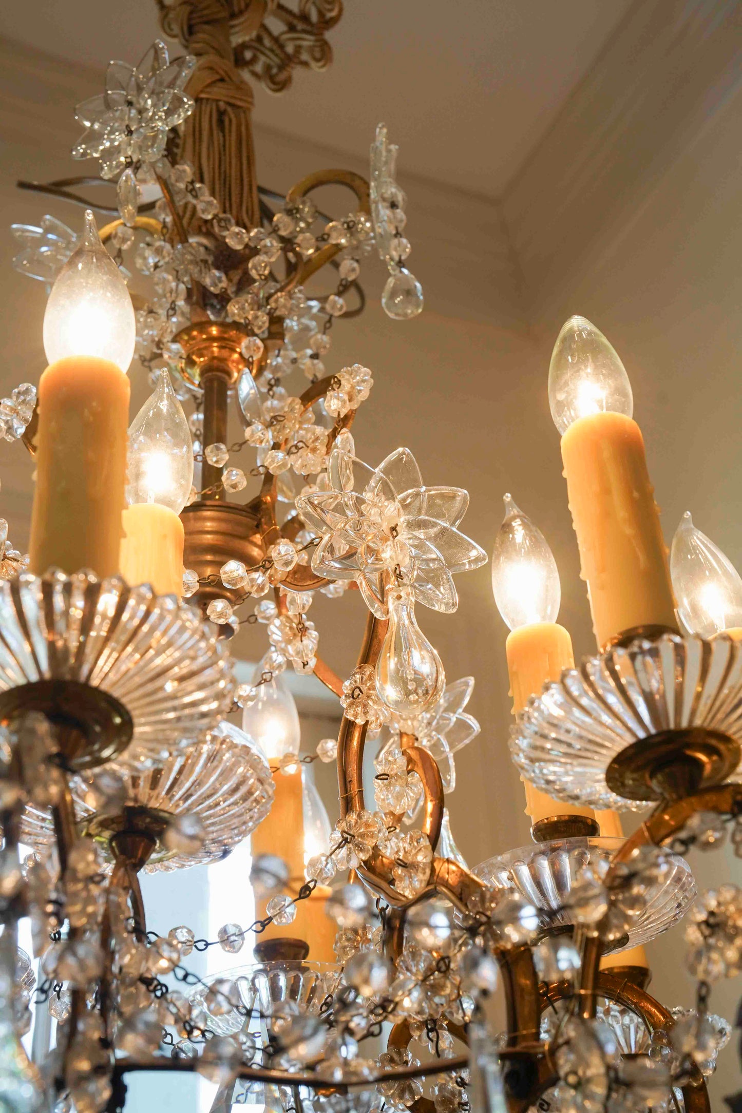 Italian Crystal and  Gilt Metal Chandelier
