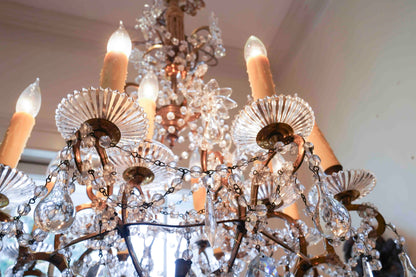 Italian Crystal and  Gilt Metal Chandelier
