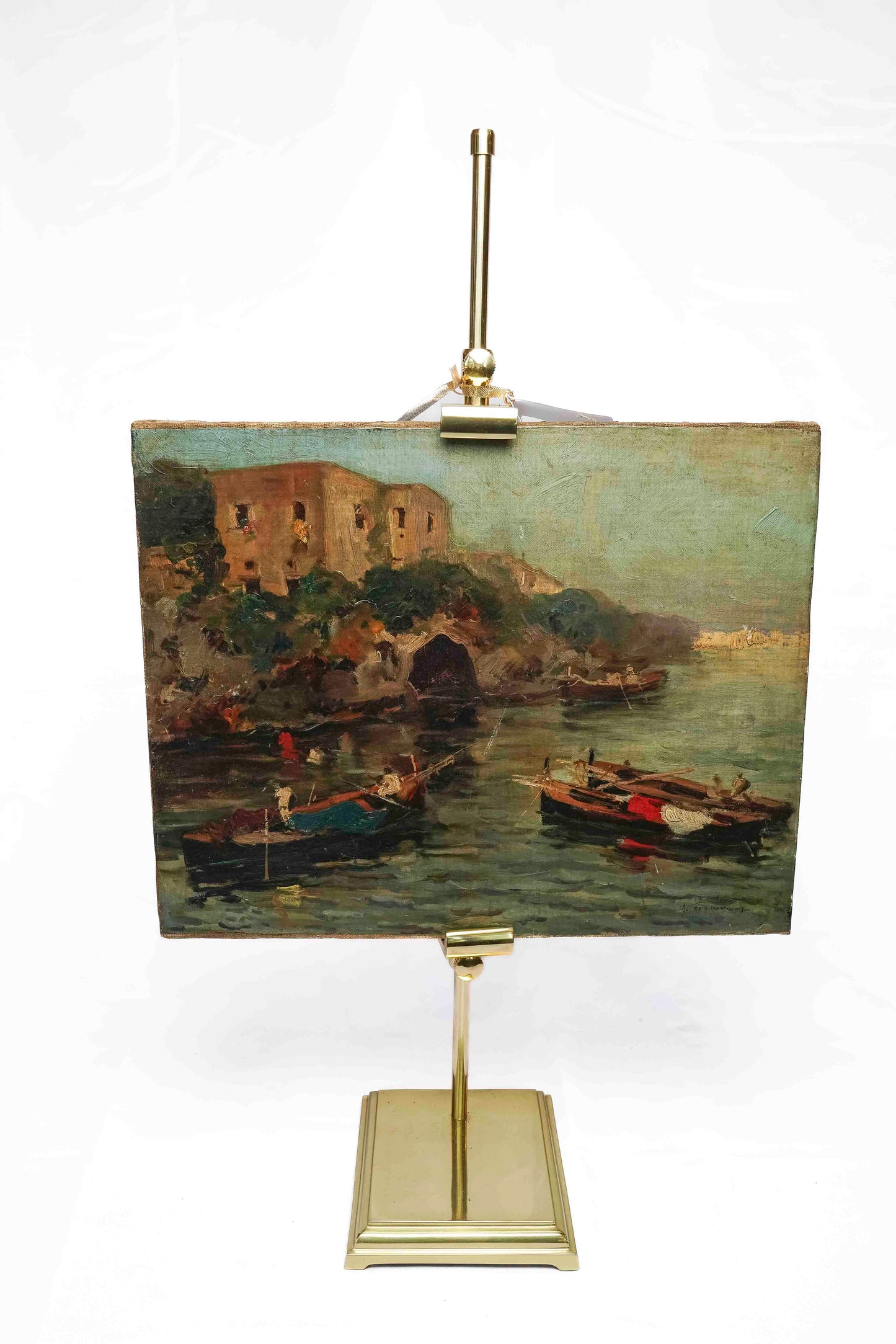 Italian Boat Scene Oil On Canvas