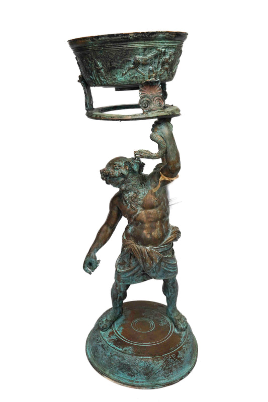 19th Century Bronze Silenus of Pompeii with Bowl
