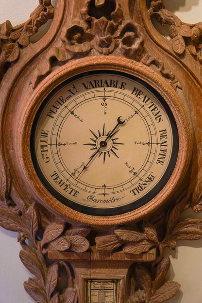 Vintage carved Barometer made of Oak