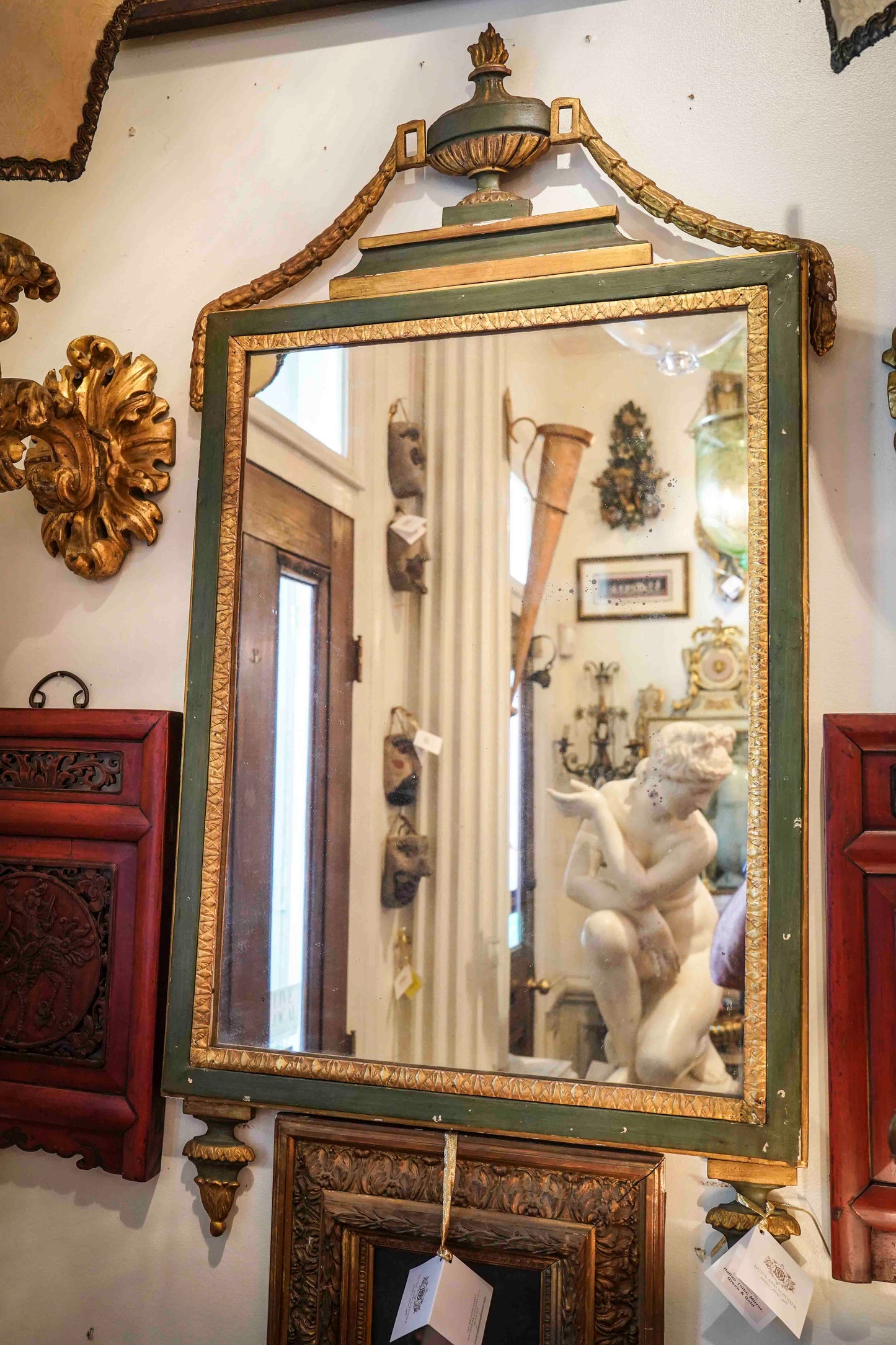 19th Century Italian Mirror Green and Gold