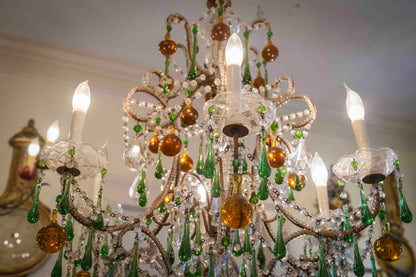 Beaded Chandelier with Amber and Green Drops
