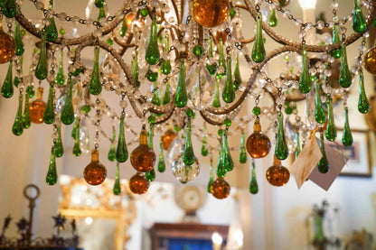 Beaded Chandelier with Amber and Green Drops