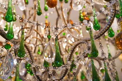 Beaded Chandelier with Amber and Green Drops