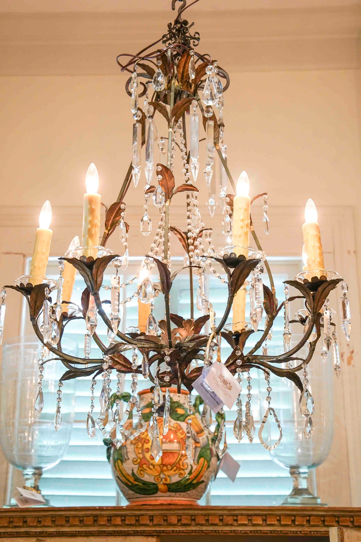 19th Century Tole and Crystal Chandelier