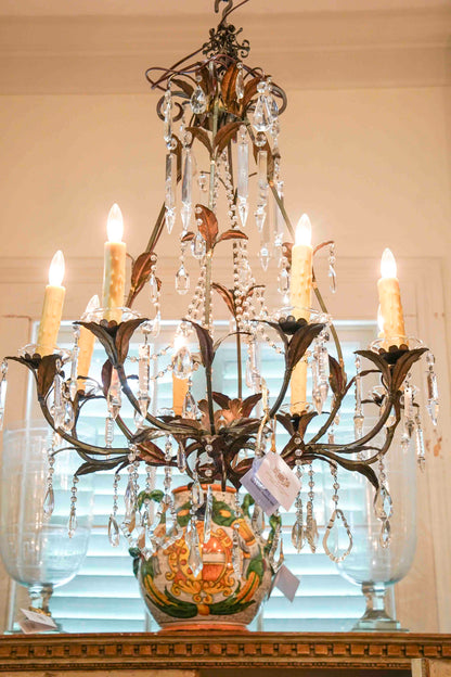 19th Century Tole and Crystal Chandelier