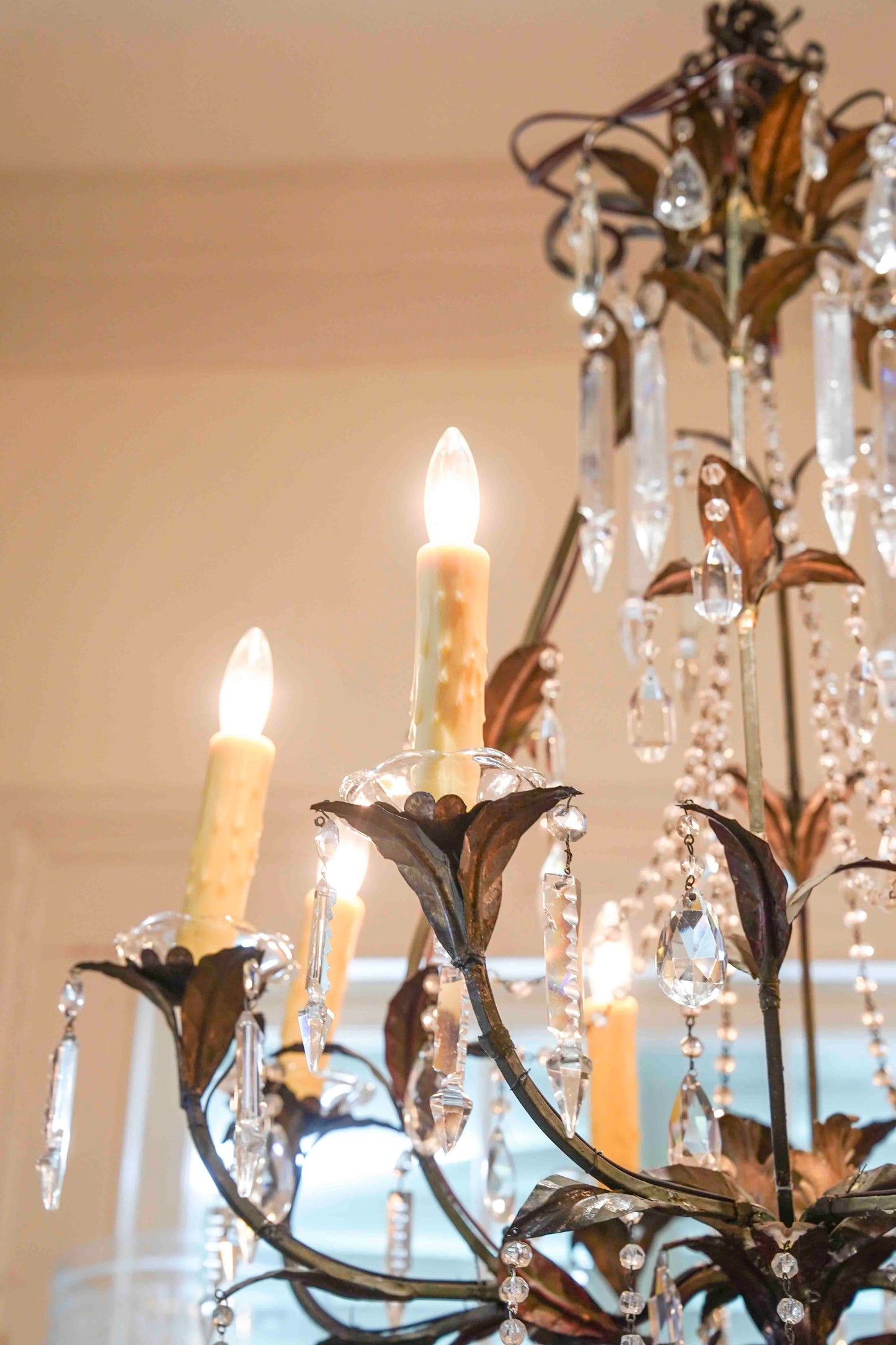19th Century Tole and Crystal Chandelier