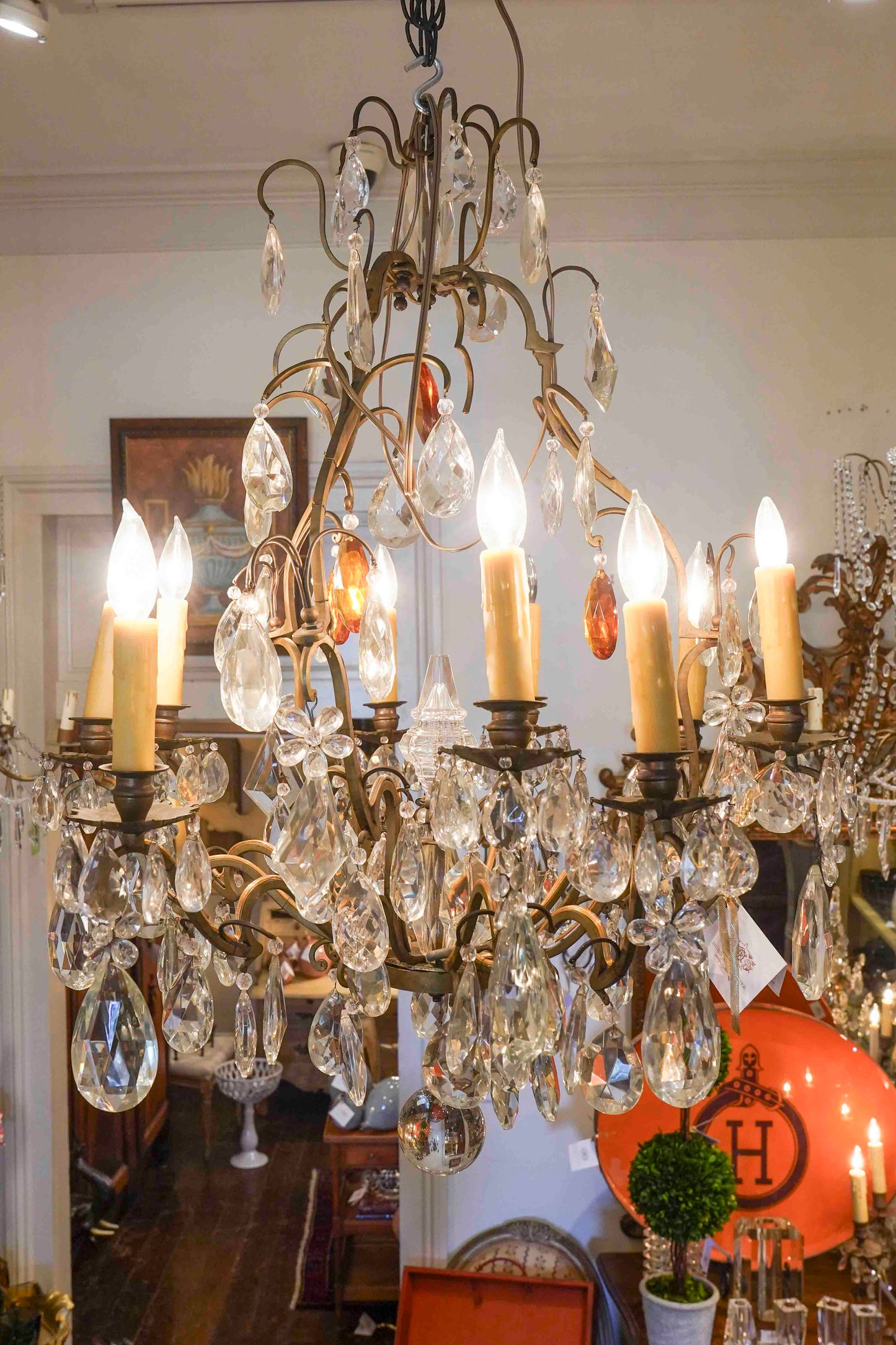 Louis XVI Style Chandelier with Amber Crystals