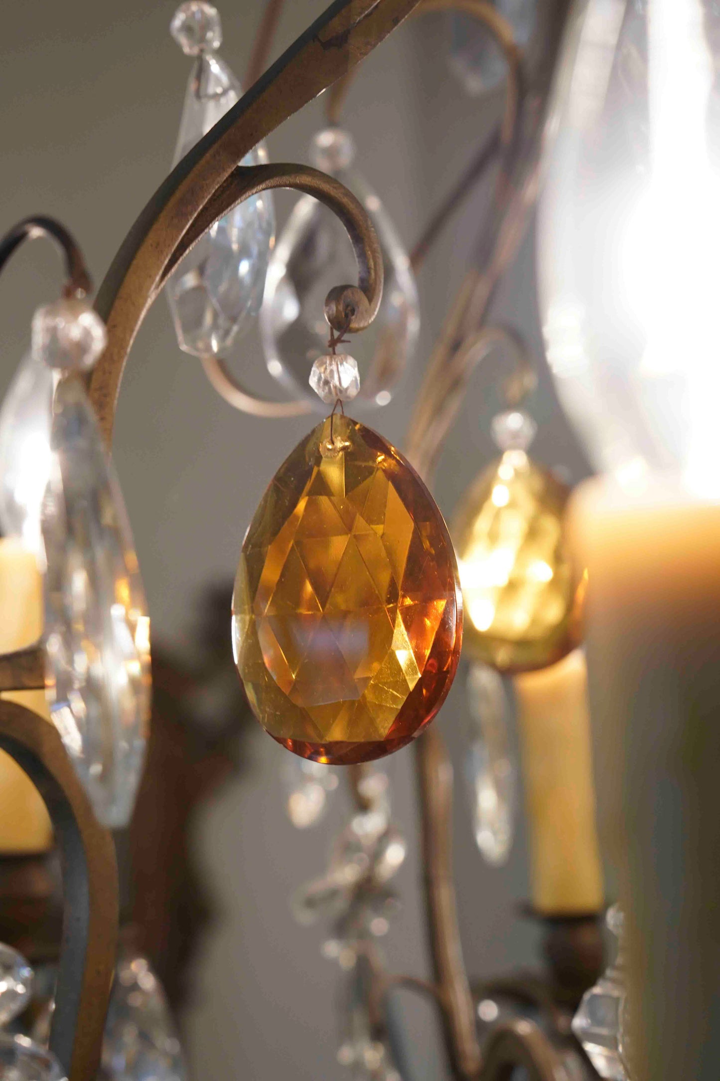 Louis XVI Style Chandelier with Amber Crystals
