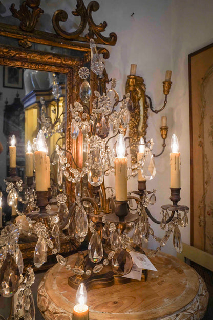 19th Century Louis XV Crystal and Bronze Girandole Lamps Pair