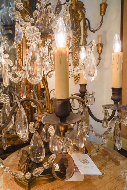 19th Century Louis XV Crystal and Bronze Girandole Lamps Pair