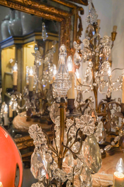 19th Century Louis XV Crystal and Bronze Girandole Lamps Pair