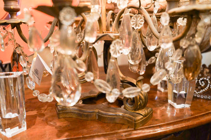 19th Century Louis XV Crystal and Bronze Girandole Lamps Pair