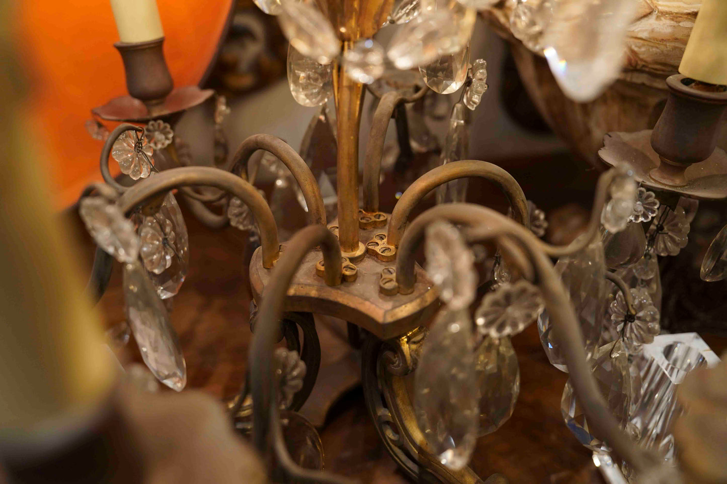 19th Century Louis XV Crystal and Bronze Girandole Lamps Pair