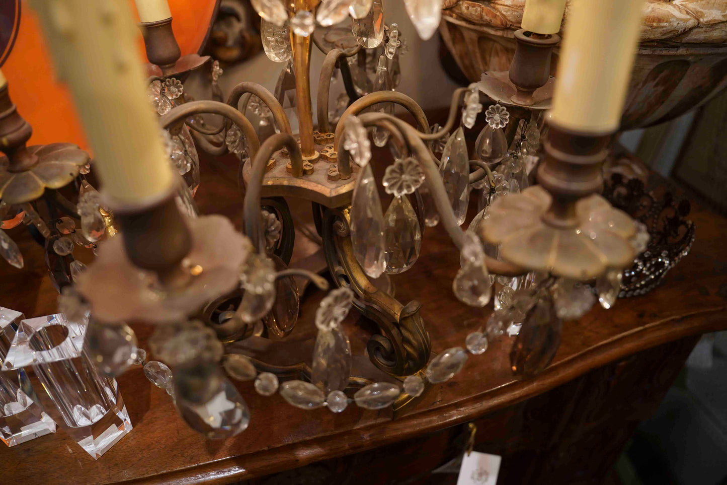 19th Century Louis XV Crystal and Bronze Girandole Lamps Pair
