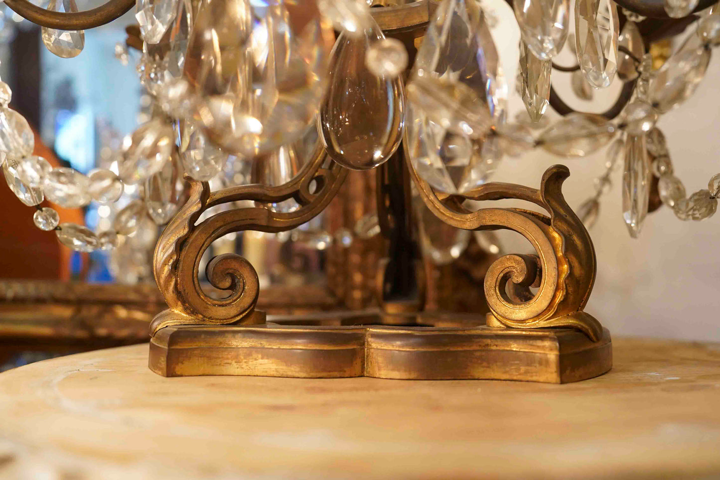 19th Century Louis XV Crystal and Bronze Girandole Lamps Pair