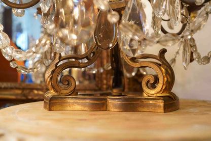 19th Century Louis XV Crystal and Bronze Girandole Lamps Pair