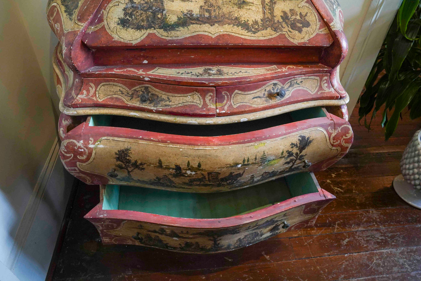 Italian Painted Bombe Secretary
