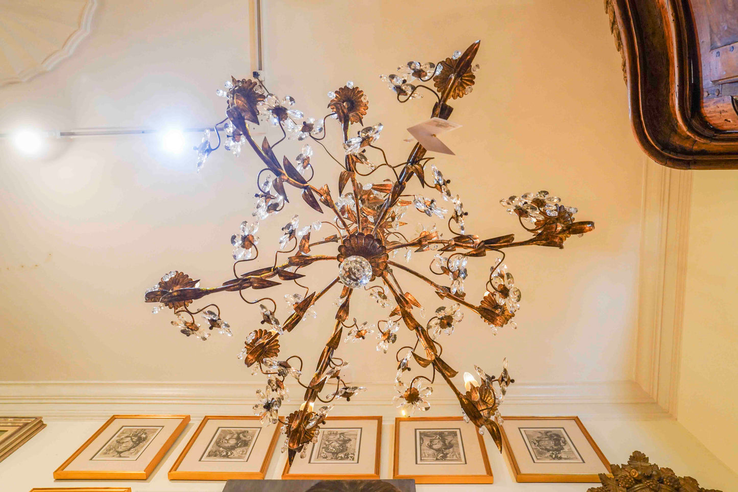 Gilt Metal Chandelier with Crystal Florals