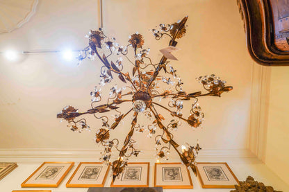 Gilt Metal Chandelier with Crystal Florals