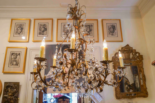 Gilt Metal Chandelier with Crystal Florals
