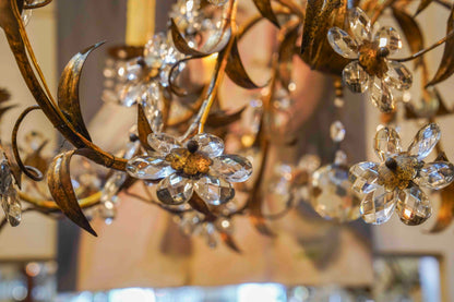 Gilt Metal Chandelier with Crystal Florals