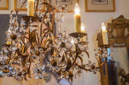 Gilt Metal Chandelier with Crystal Florals