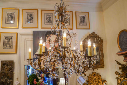 Gilt Metal Chandelier with Crystal Florals
