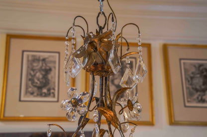 Gilt Metal Chandelier with Crystal Florals