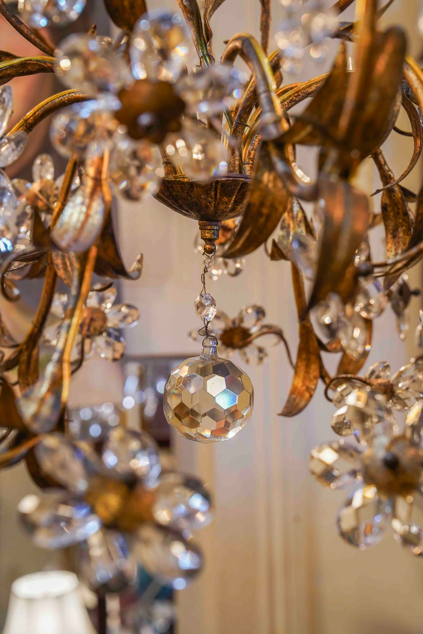 Gilt Metal Chandelier with Crystal Florals
