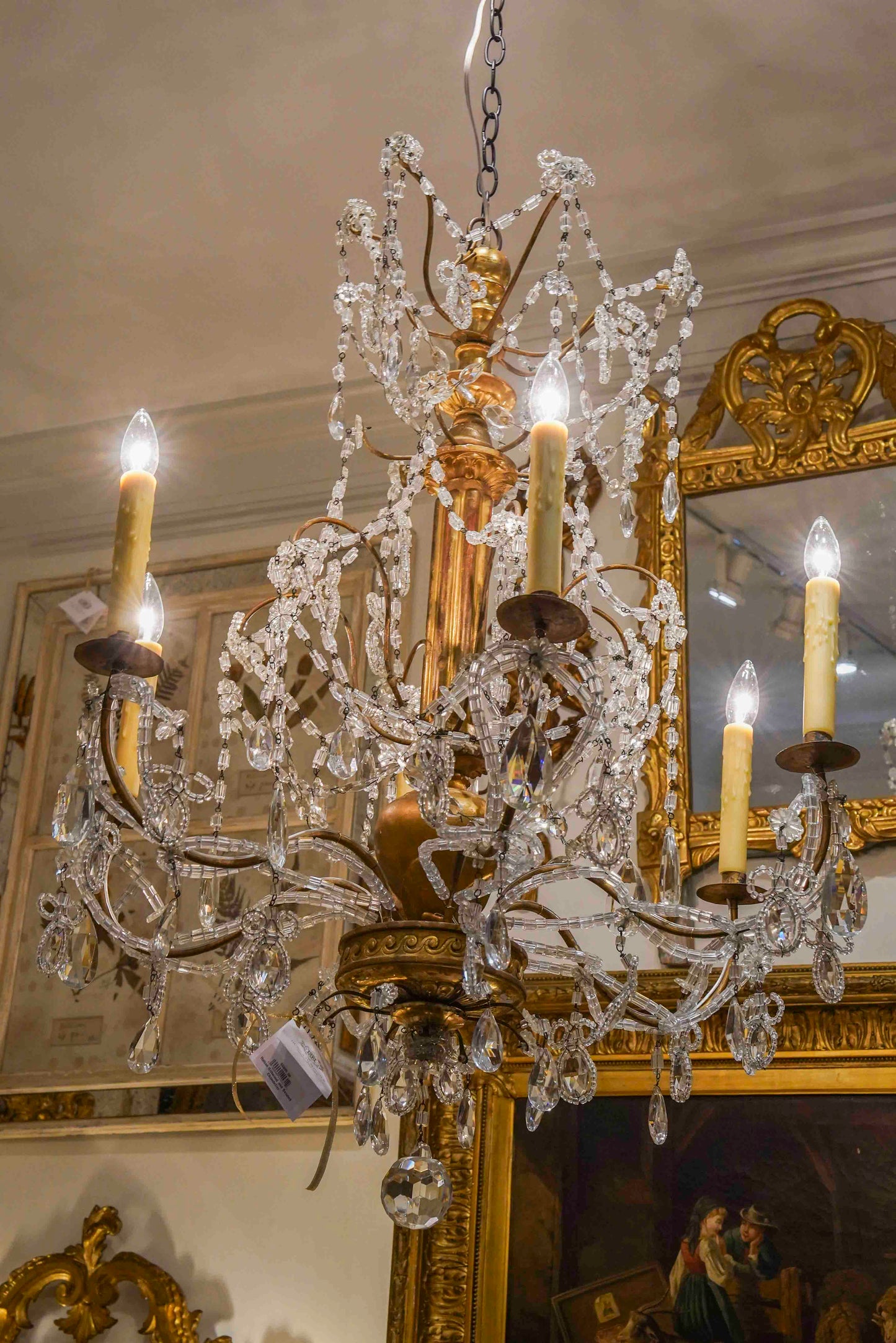 Italian Giltwood and Beaded Chandelier