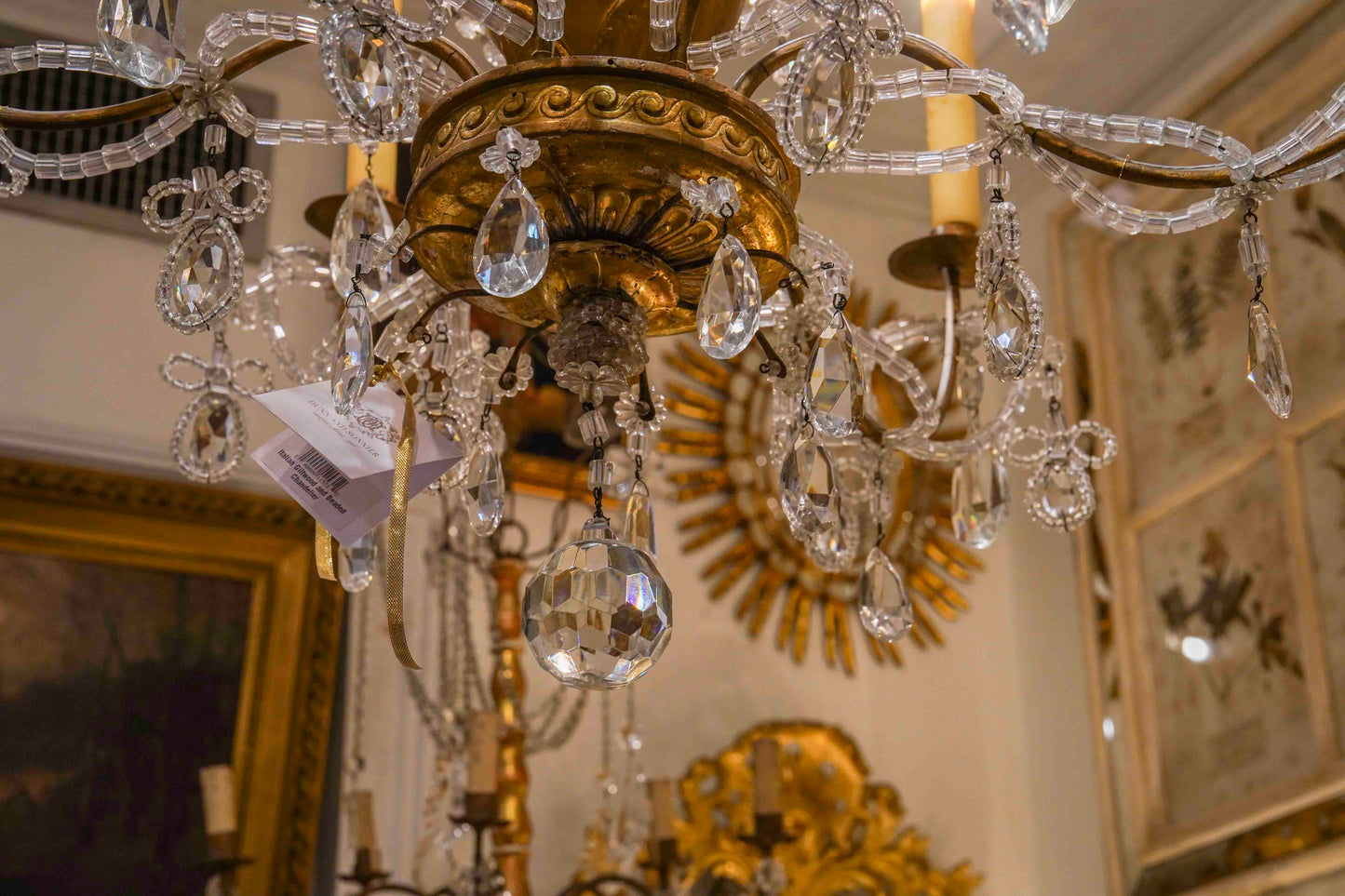 Italian Giltwood and Beaded Chandelier