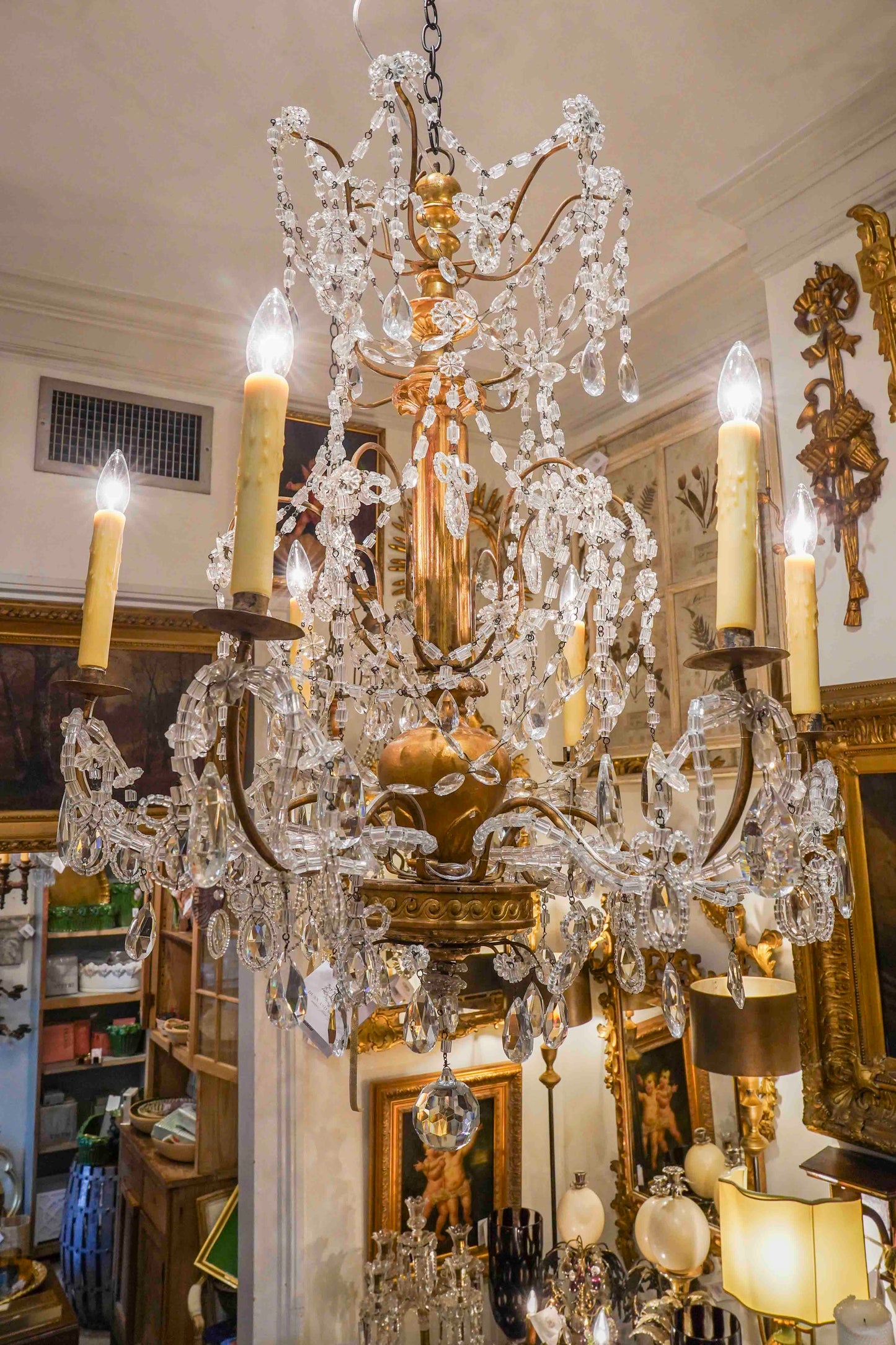 Italian Giltwood and Beaded Chandelier