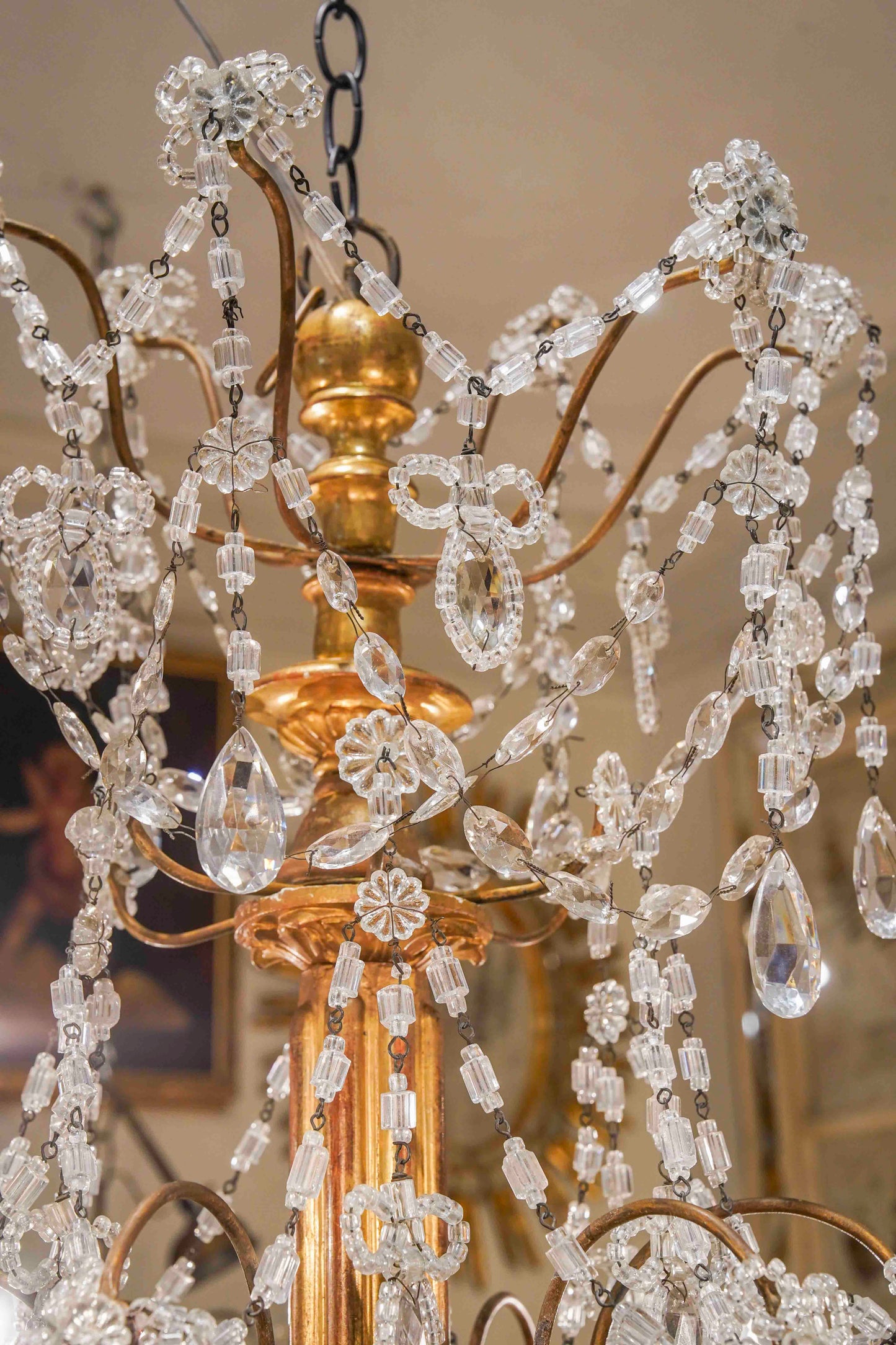 Italian Giltwood and Beaded Chandelier