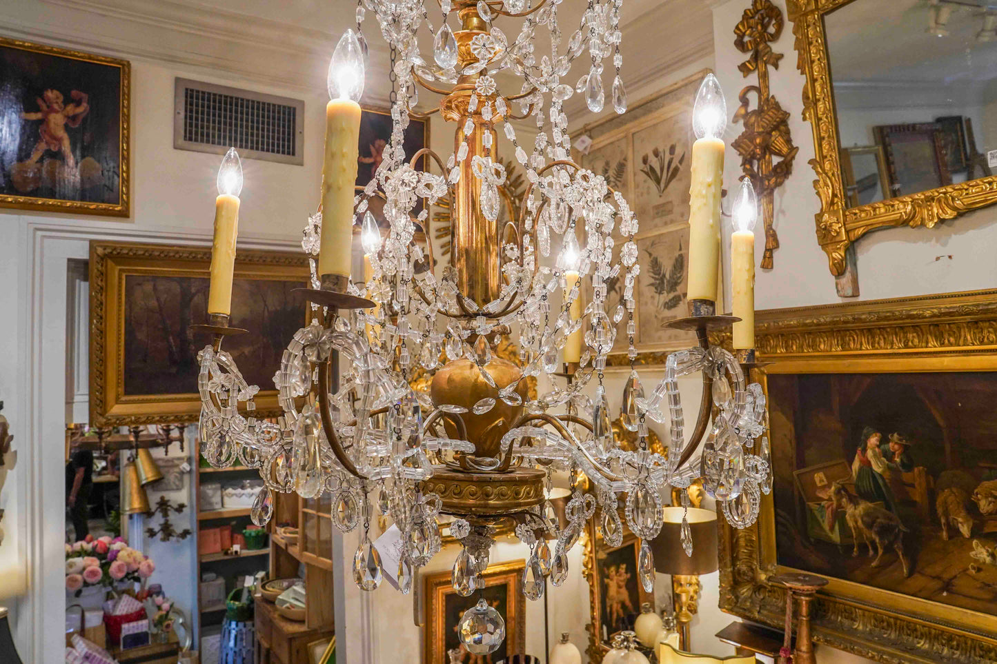Italian Giltwood and Beaded Chandelier