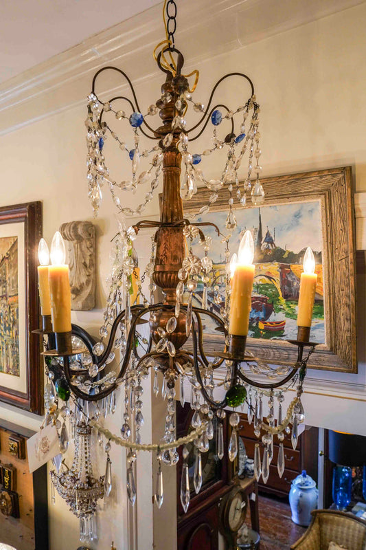 18th Century Italian Giltwood and Crystal Chandelier Pair