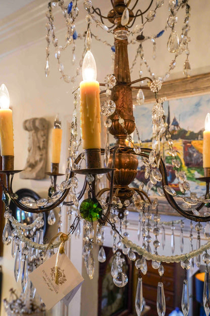 18th Century Italian Giltwood and Crystal Chandelier Pair