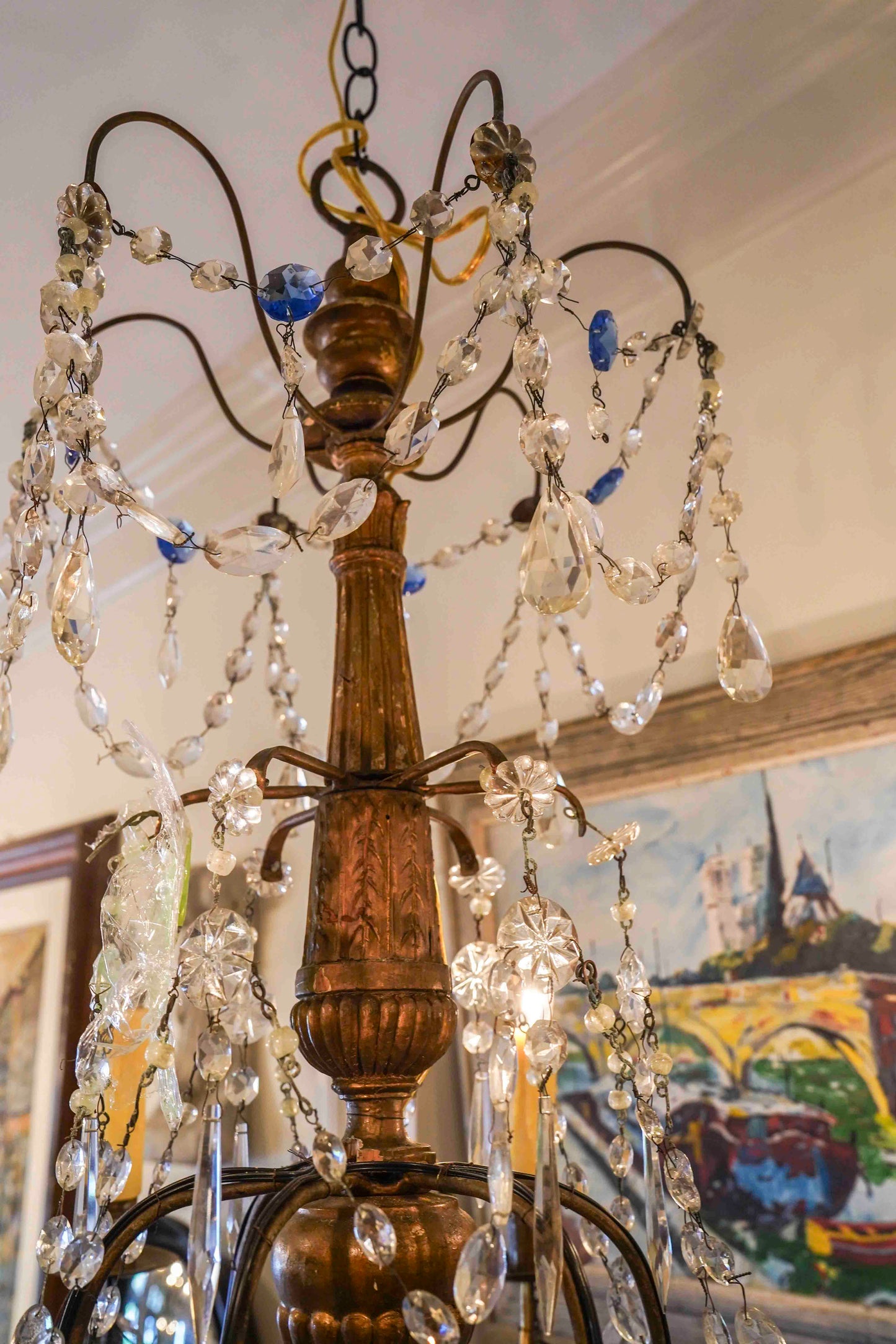 18th Century Italian Giltwood and Crystal Chandelier Pair