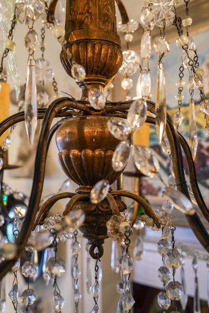 18th Century Italian Giltwood and Crystal Chandelier Pair