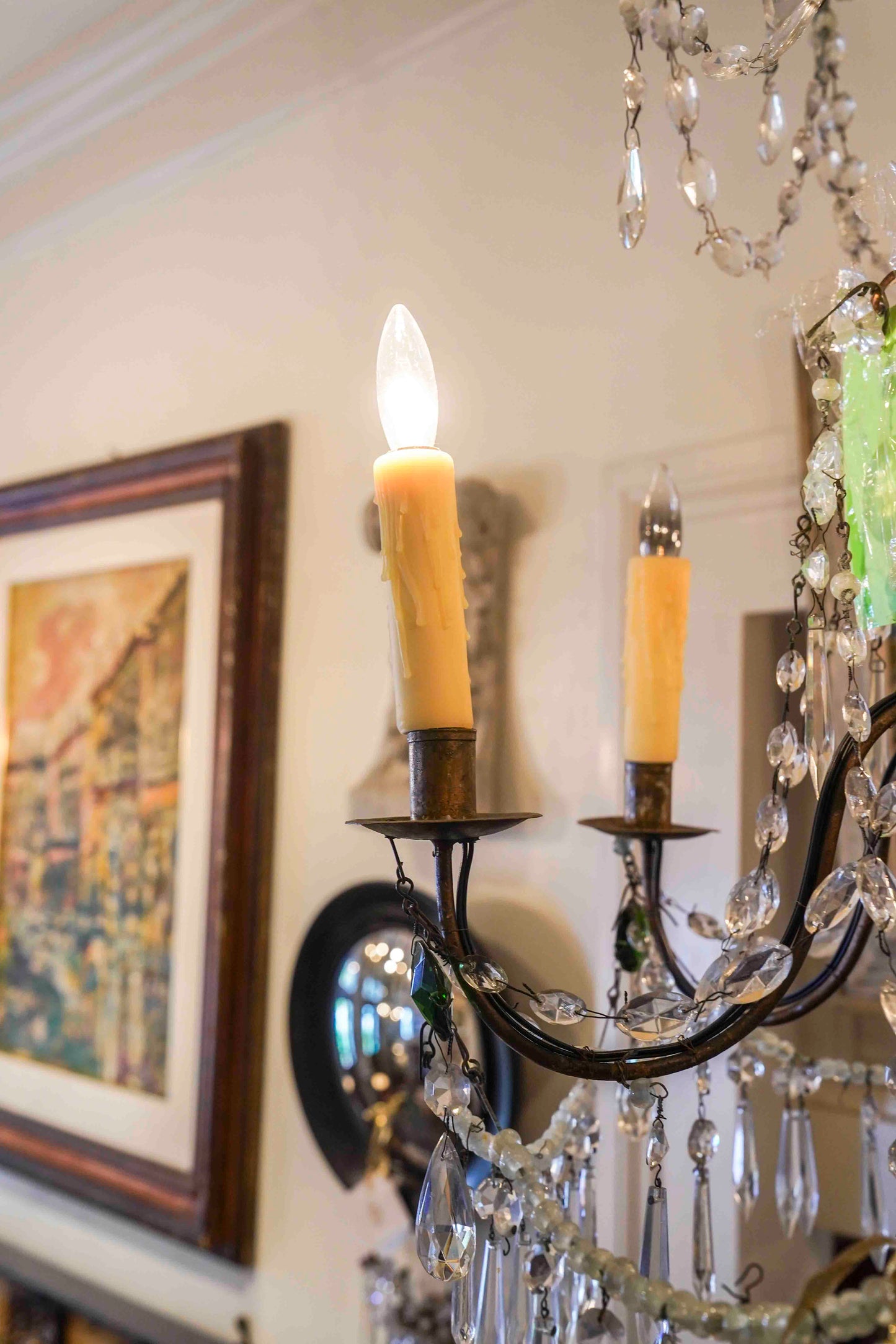 18th Century Italian Giltwood and Crystal Chandelier Pair