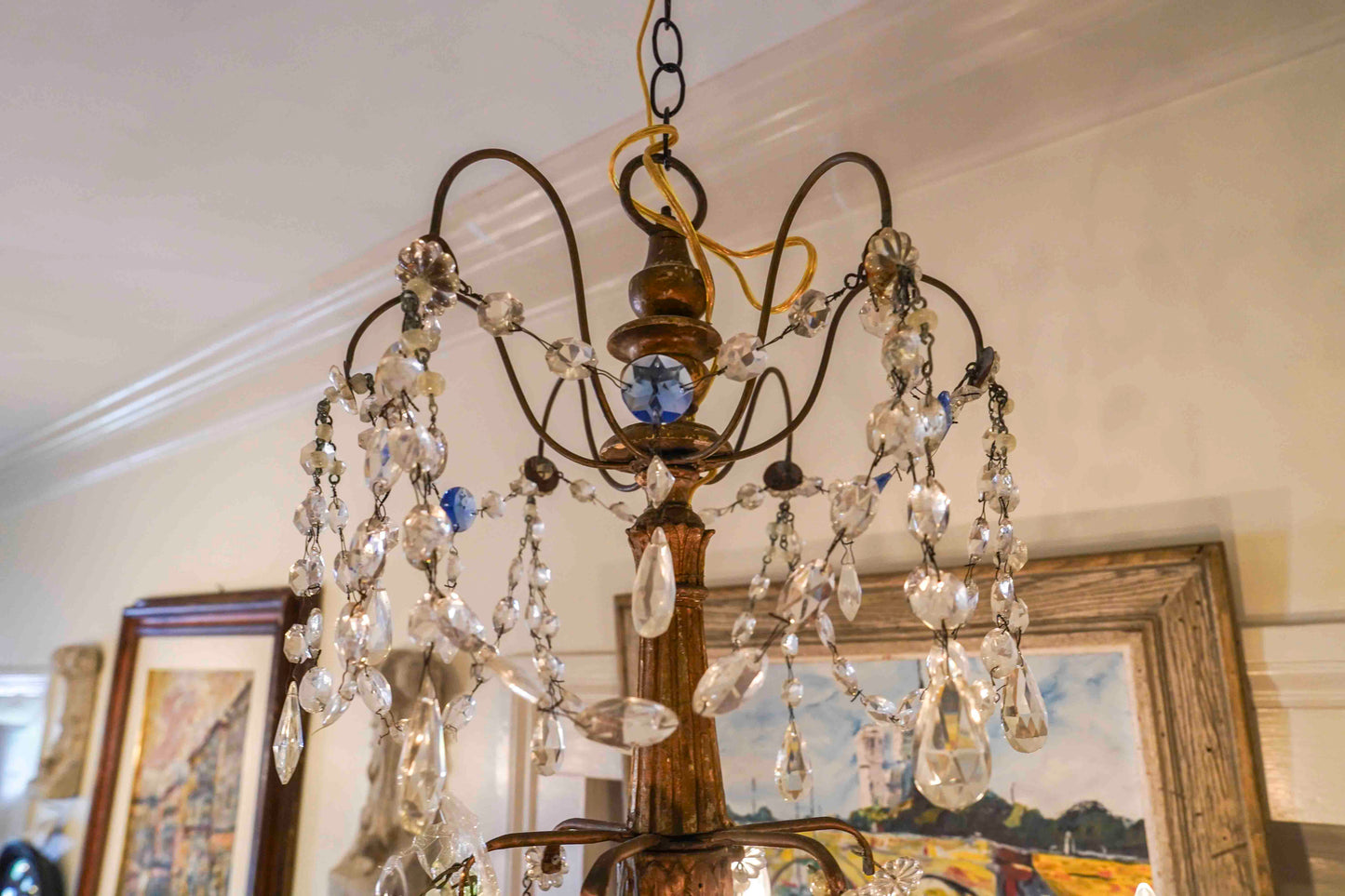 18th Century Italian Giltwood and Crystal Chandelier Pair