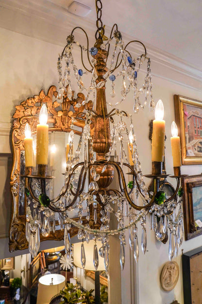 18th Century Italian Giltwood and Crystal Chandelier Pair
