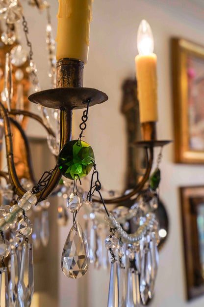 18th Century Italian Giltwood and Crystal Chandelier Pair
