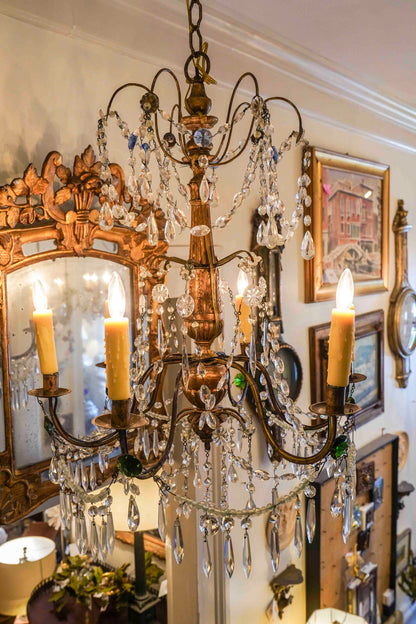 18th Century Italian Giltwood and Crystal Chandelier Pair