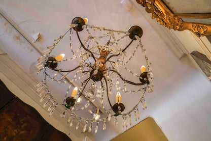 18th Century Italian Giltwood and Crystal Chandelier Pair