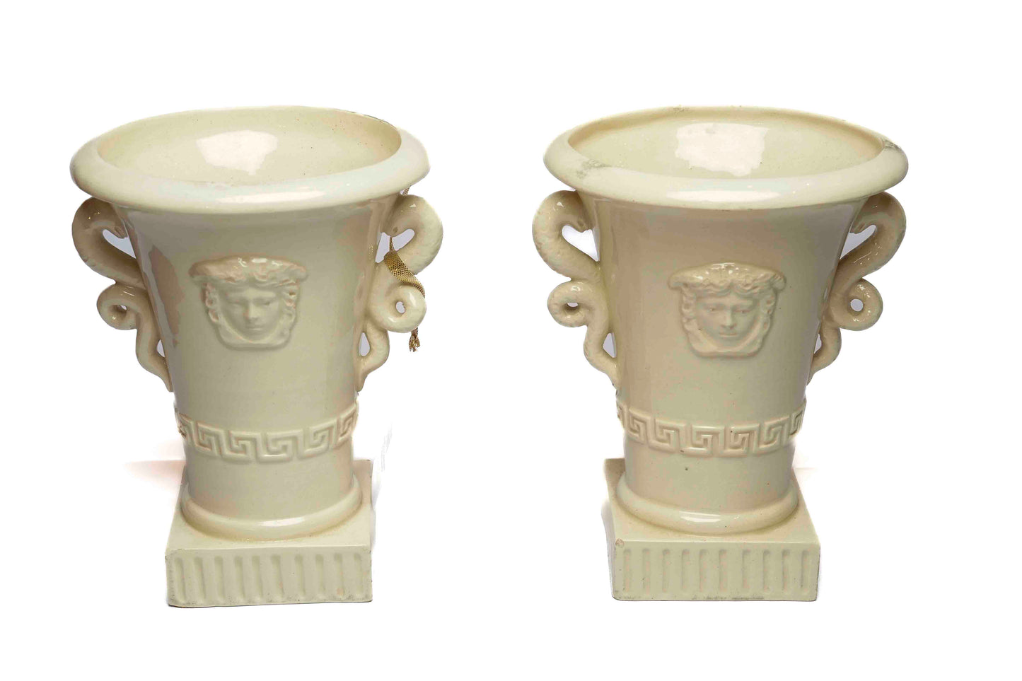 San Marco Creamware Medusa Urns Pair