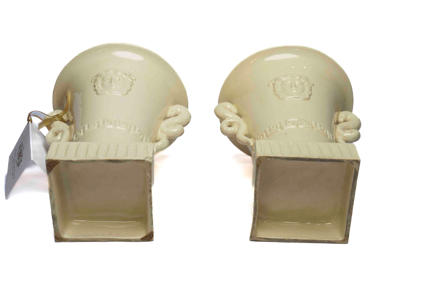 San Marco Creamware Medusa Urns Pair