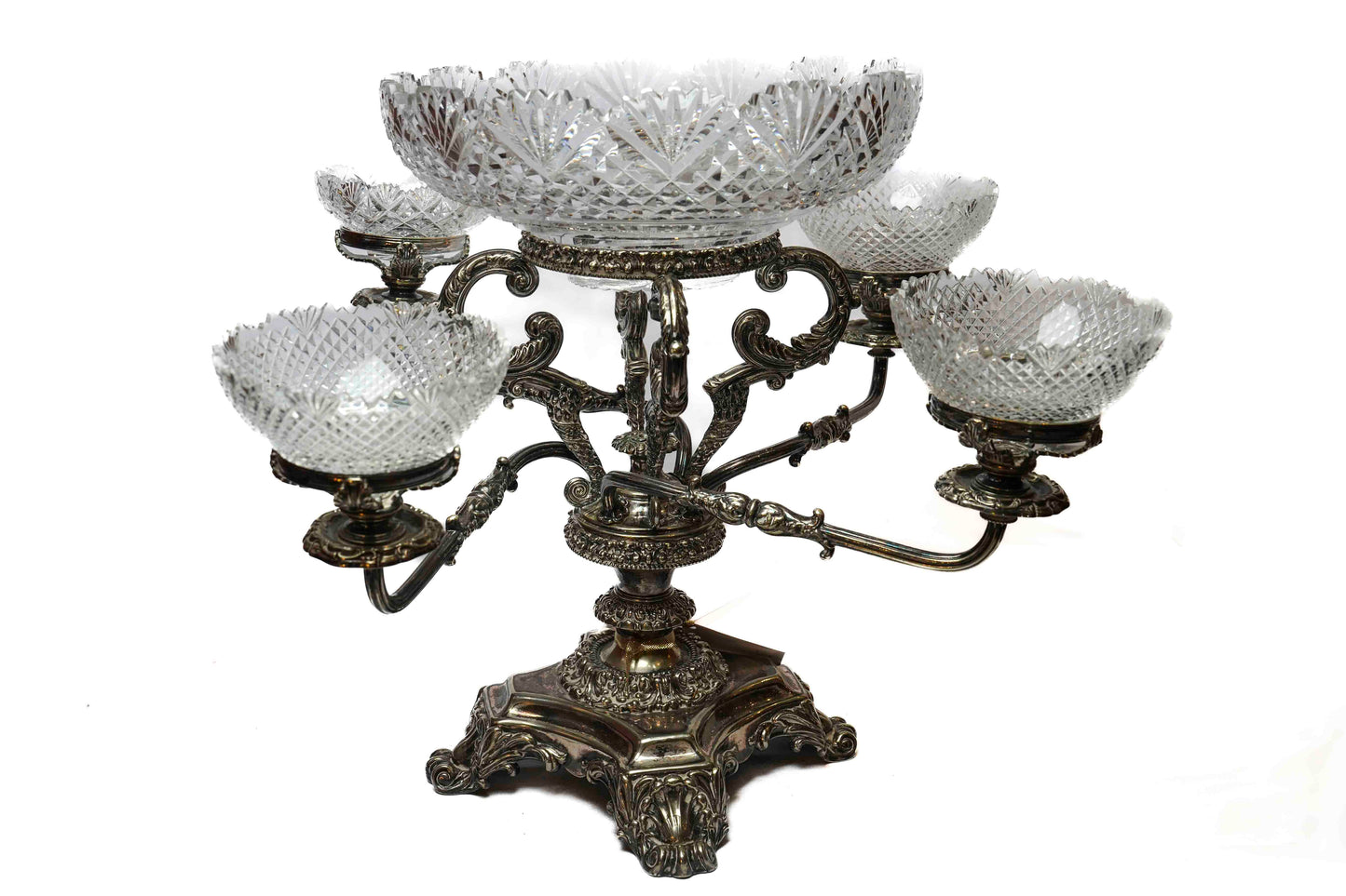 English Walker and Hall Silver and Crystal Epergne