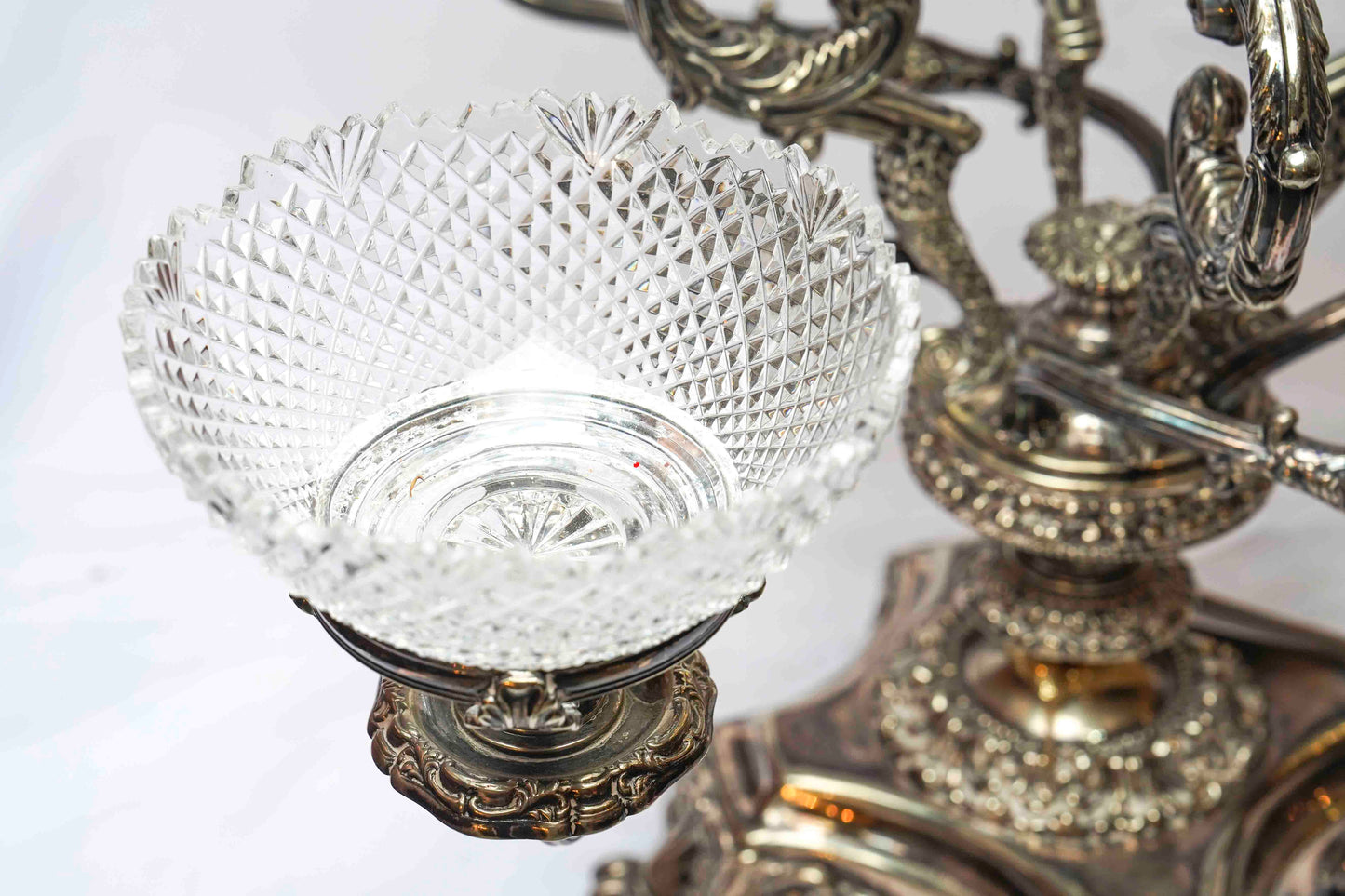 English Walker and Hall Silver and Crystal Epergne